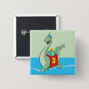 Badge Carré 5 Cm Petit garçon, 3e anniversaire Dinosaur