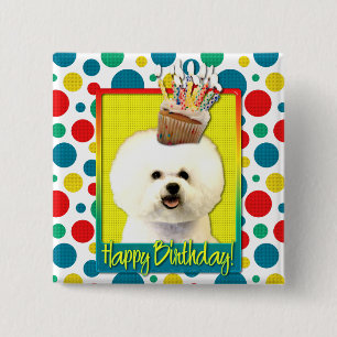 Badge Carré 5 Cm Petit gâteau d'anniversaire - Bichon Frise