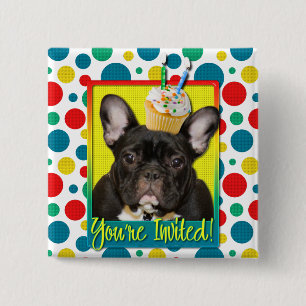 Badge Carré 5 Cm Petit gâteau d'invitation 2 ans - bouledogue