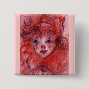 BADGE CARRÉ 5 CM PETITE CLOWN ROUGE