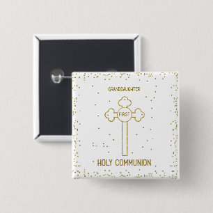 Badge Carré 5 Cm Petite-fille Première Sainte Communion Croix de co