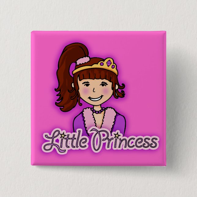 Badge Carré 5 Cm "Petite princesse" cheveux foncés fille carré rose (Devant)