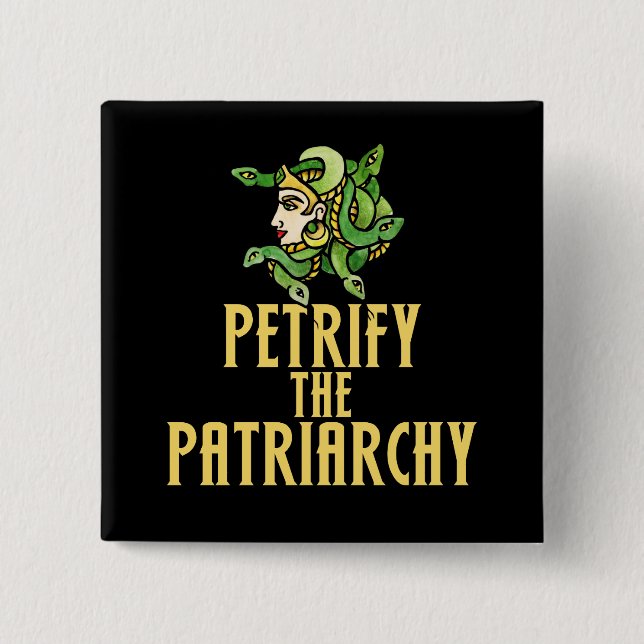 Badge Carré 5 Cm Petrifier le patriarcat féministe Medusa (Devant)