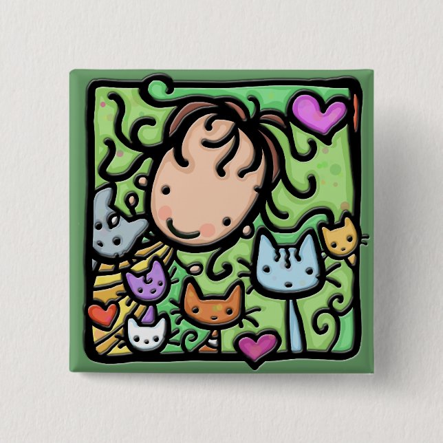 Badge Carré 5 Cm Peu de Girlie et ses minous (Devant)