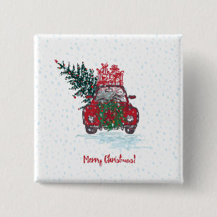 Badge Carré 5 Cm Peu de voiture rouge de Noël