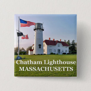 Badge Carré 5 Cm Phare de Chatham, Bouton Massachusetts