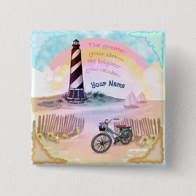Badge Carré 5 Cm Phare de la Stormy à vélo (Devant)