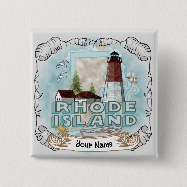 Badge Carré 5 Cm Phare de Rhode Island (Devant)