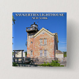 Badge Carré 5 Cm Phare de Saugerties, New York Épingle sur bouton