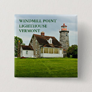 Badge Carré 5 Cm Phare de Windmill Point, Lac Champlain VT Pin