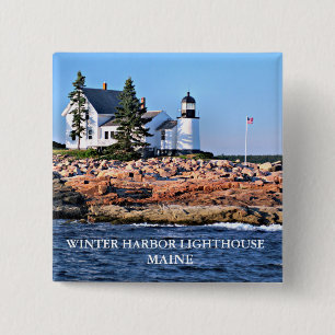 Badge Carré 5 Cm Phare du port d'hiver, Maine