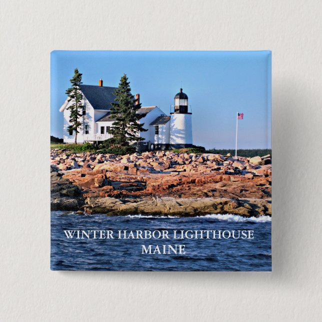 Badge Carré 5 Cm Phare du port d'hiver, Maine (Devant)