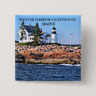 Badge Carré 5 Cm Phare du port d'hiver, Maine