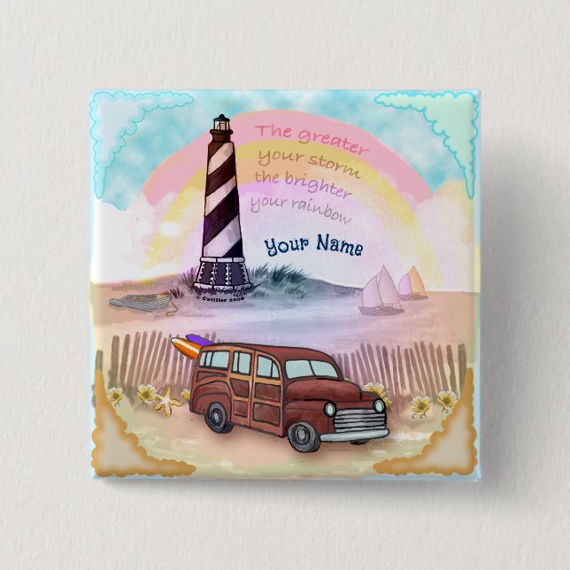 Badge Carré 5 Cm Phare Stormy Rainbow (Devant)