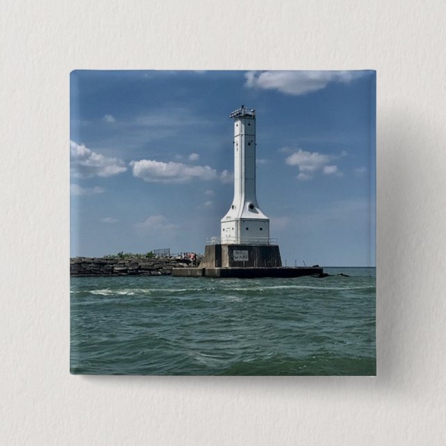Badge Carré 5 Cm Phare sur Huron, Ohio Photographie (Devant)