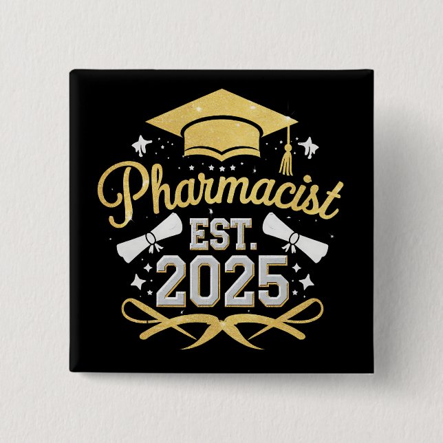Badge Carré 5 Cm Pharmacien Diplômé de Pharmacie 2025 (Devant)