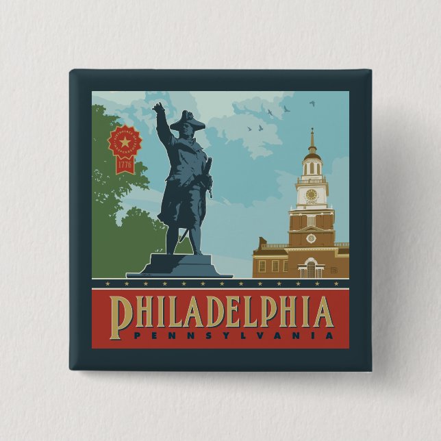 Badge Carré 5 Cm Philadelphie, PA | Indépendance (Devant)