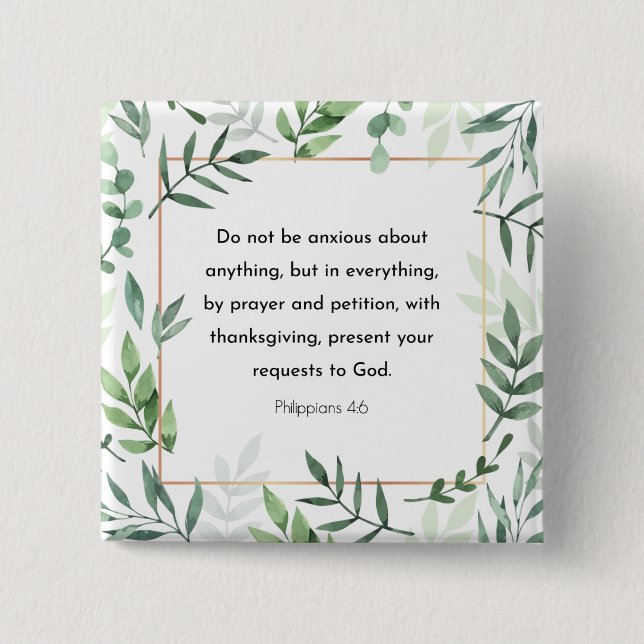 Badge Carré 5 Cm Philippiens 4:6, Verse de la Bible (Devant)