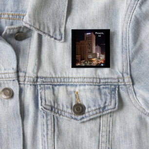 Badge Carré 5 Cm Phoenix Arizona gratte-ciel nuit Pinback