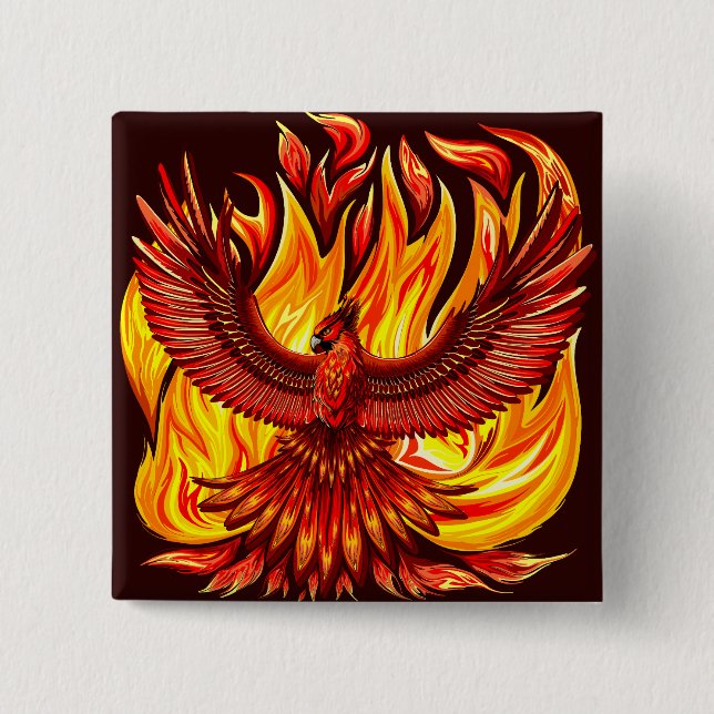 Badge Carré 5 Cm Phoenix mythologique immortelle Créature (Devant)