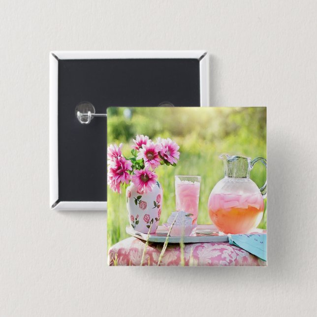 Badge Carré 5 Cm Photo citronnée rose (Devant & derrière)