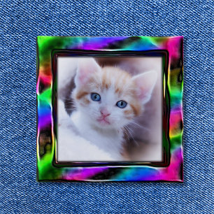 Badge Carré 5 Cm Photo de frontière artistique Holo Rainbow