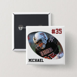 Badge Carré 5 Cm Photo Football Blanc - Bouton personnalisé