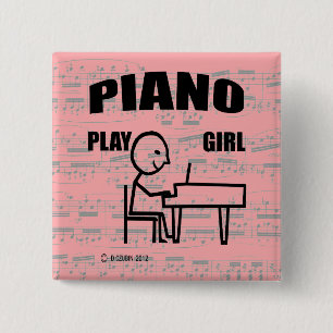 Badge Carré 5 Cm Piano Play Girl
