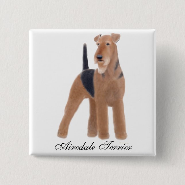 Badge Carré 5 Cm Pin d'Airedale Terrier (Devant)