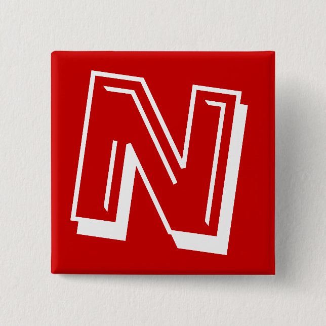 Badge Carré 5 Cm Pin d'alphabet - Lettre N - Rouge (Devant)