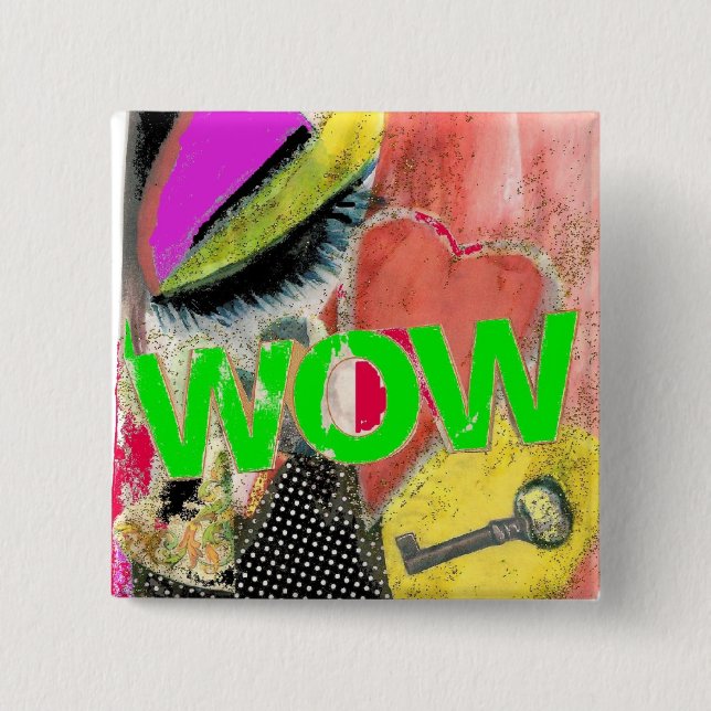 BADGE CARRÉ 5 CM PIN D'ART NUMÉRIQUE DE WOW (Devant)