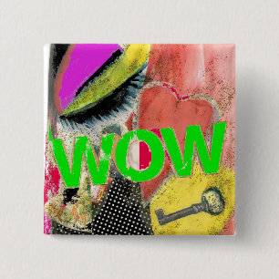 BADGE CARRÉ 5 CM PIN D'ART NUMÉRIQUE DE WOW