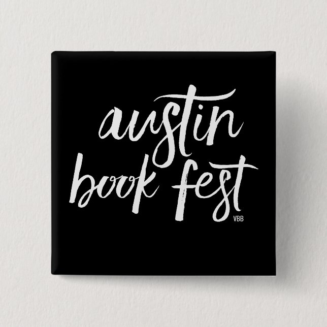 BADGE CARRÉ 5 CM PIN DE FEST DE LIVRE D'AUSTIN (Devant)