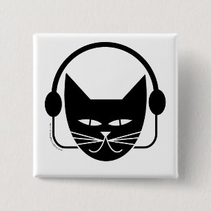 Badge Carré 5 Cm Pin de FM de chat noir