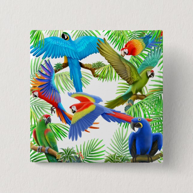 Badge Carré 5 Cm Pin de jungle d'ara (Devant)