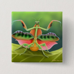 Badge Carré 5 Cm Pin de mante de prière