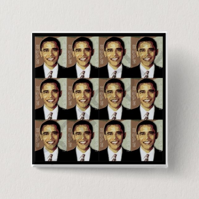 BADGE CARRÉ 5 CM PIN D'ESPOIR DE BARACK OBAMA (Devant)