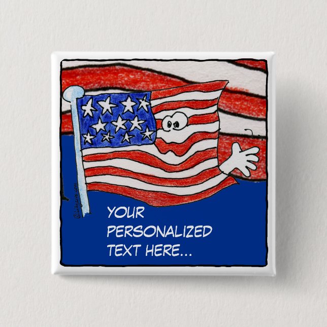 Badge Carré 5 Cm Pin personnalisé /Button de drapeau américain (Devant)