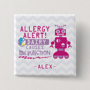 Badge Carré 5 Cm Pin rose personnalisé d'alerte d'allergie de