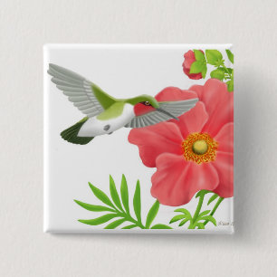 Badge Carré 5 Cm Pin Throated rouge de colibri