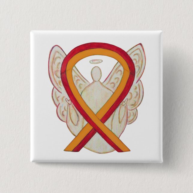 Badge Carré 5 Cm Pinceau Angle de sensibilisation au ruban rouge et (Devant)
