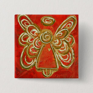 Badge Carré 5 Cm Pinceau Bouton Angel Rouge