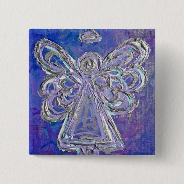 Badge Carré 5 Cm Pinceau de bouton d'angle violet (Devant)