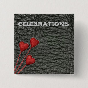 Badge Carré 5 Cm Pinceau en cuir noir avec coeur
