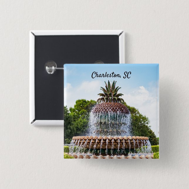 Badge Carré 5 Cm Pineapple Fountain à Charleston (Devant & derrière)