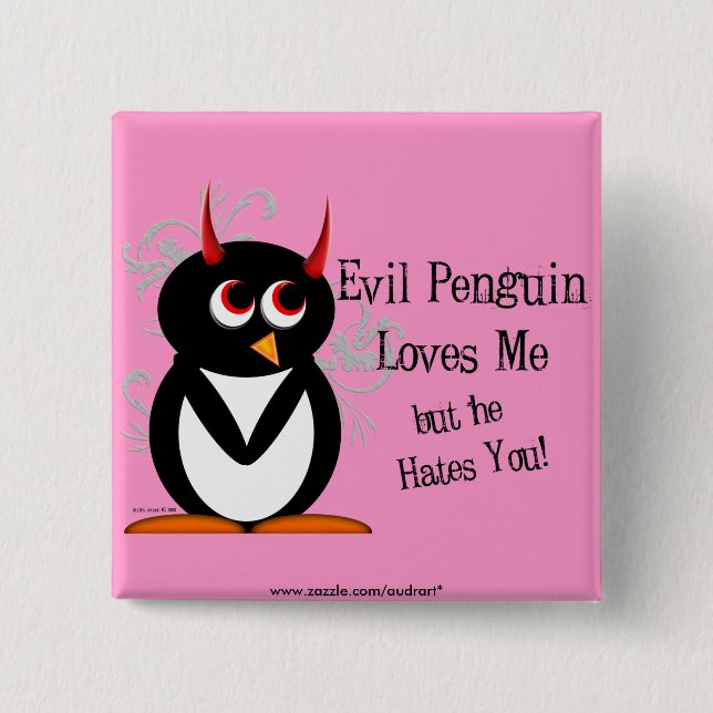 Badge Carré 5 Cm Pingouin dans l'amour Bling (Devant)
