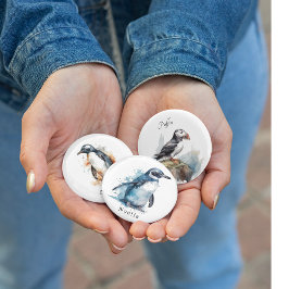 Badge Carré 5 Cm Pingouin d'aquarelle Arctique, personnalisé