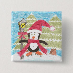 Badge Carré 5 Cm Pingouin de patinage sur glace