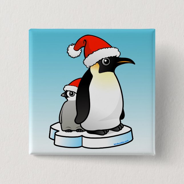 Badge Carré 5 Cm Pingouin d'empereur de Père Noël (Devant)
