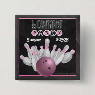 Badge Carré 5 Cm Pink Bowling
